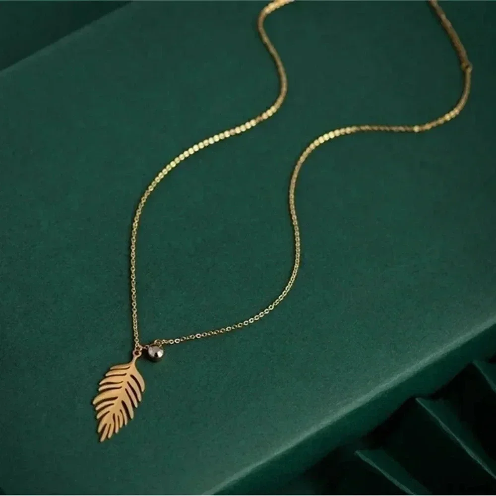 Palm Leaf Necklace Summer Beach Gold Boho 18k Gold